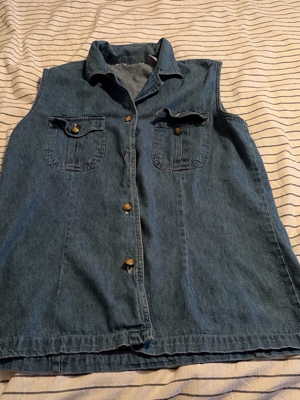 Westport Dark Blue Denim Button-Front Sleeveless Shirt